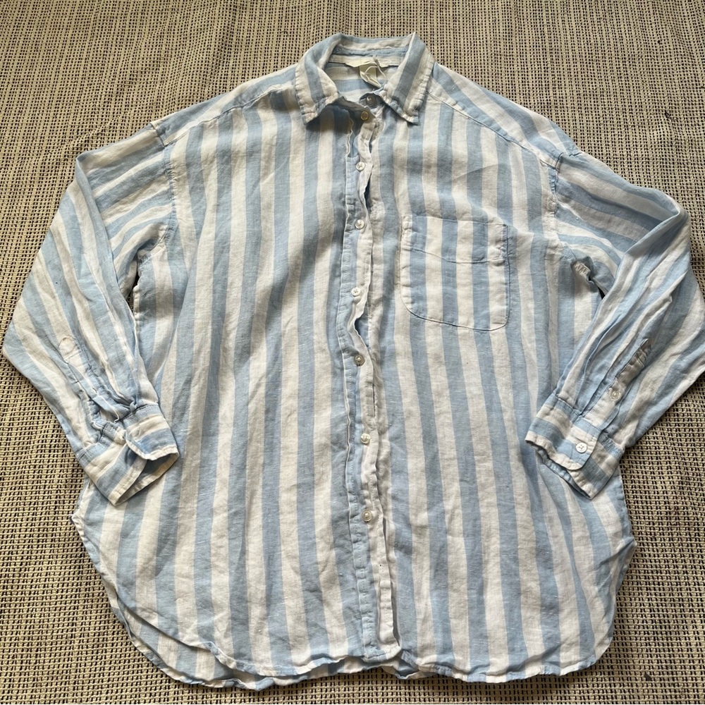 Blue and White Striped Women's Button Down Top Size Small